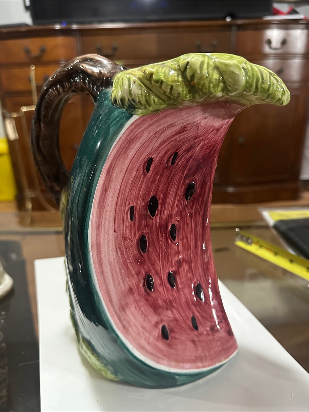 Vintage Bassano Italy Majolica Pottery Hand-Painted Watermelon Slice Pitcher Jug